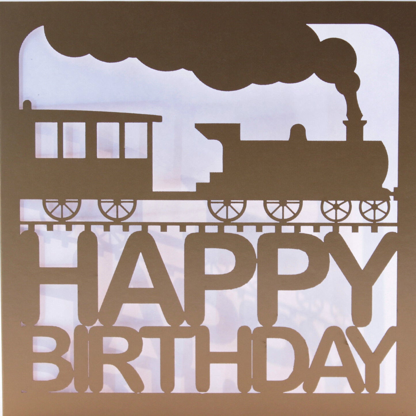 Laser Cut Gold Train Birthday Card -  Trains / Vehicles