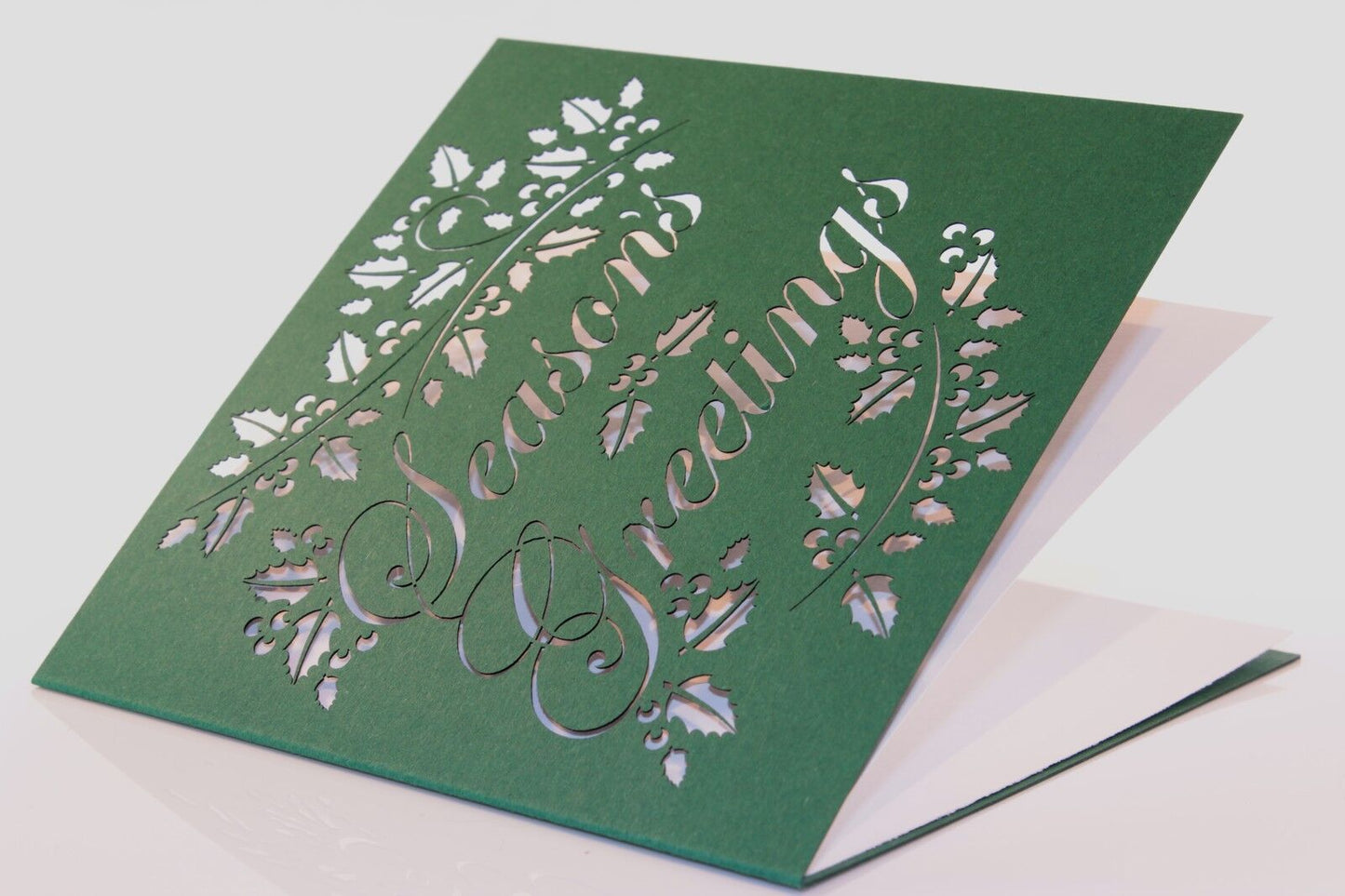 Seasons Greetings With Holly Design - Laser Cut Christmas Card