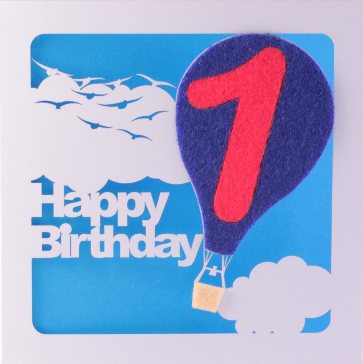 Laser Cut First (1st) Birthday Card with a Coloured Felt Balloon