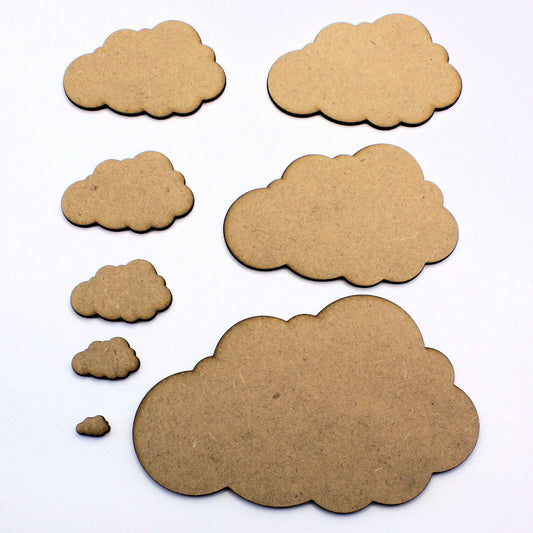 Cloud (non-symmetrical) Craft Shapes, Embellishments, 1cm to 20cm. 2mm MDF Wood
