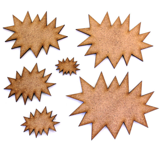 Explosion Burst Craft Shape, Various Sizes, 2mm MDF Wood. Cartoon, Comic, Bang