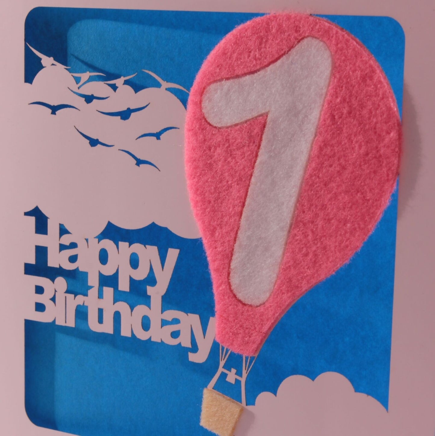 Laser Cut First (1st) Birthday Card with a Coloured Felt Balloon