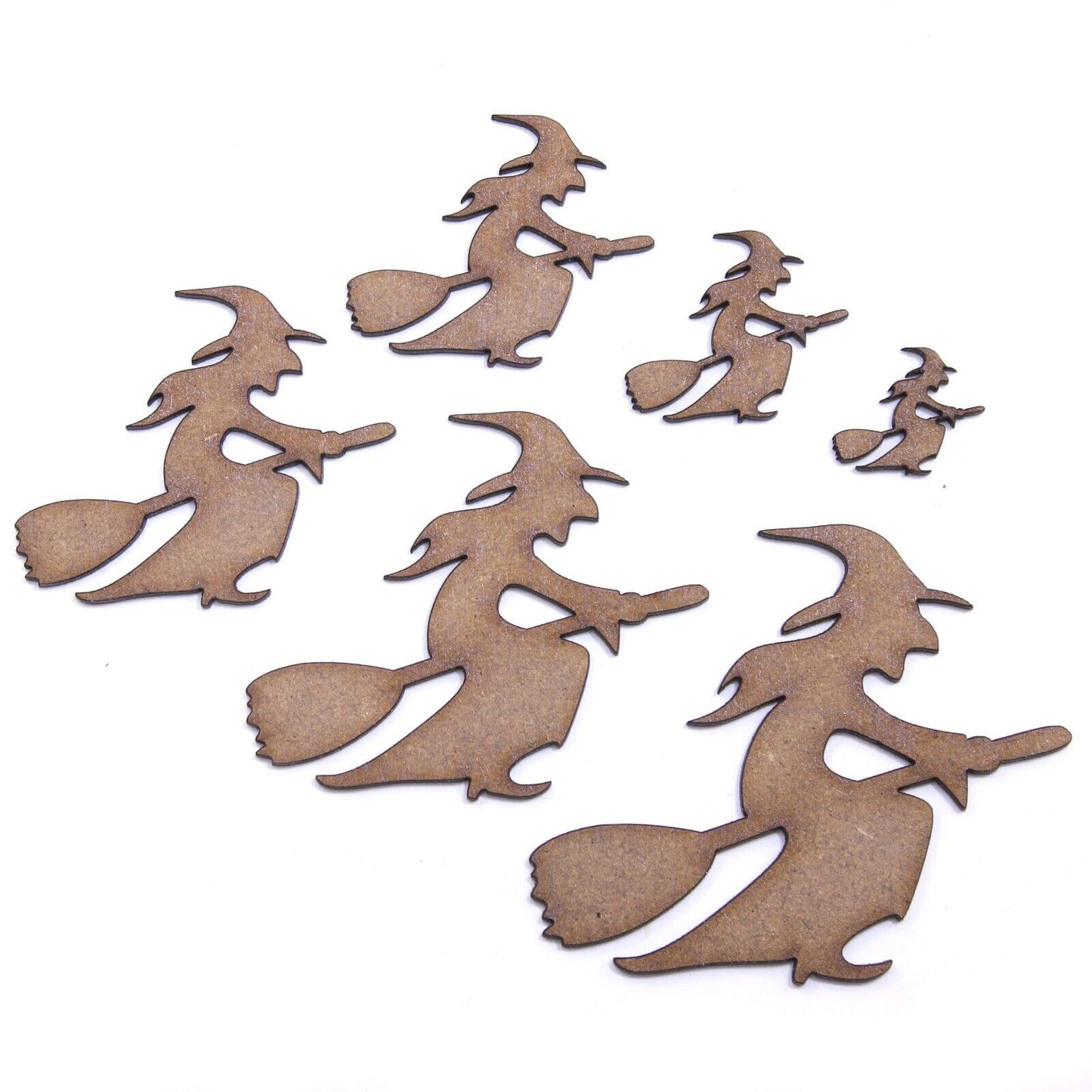 Witch on Broom Craft Shape, 3cm to 20cm. 2mm MDF Wood. Halloween, Witches spooky