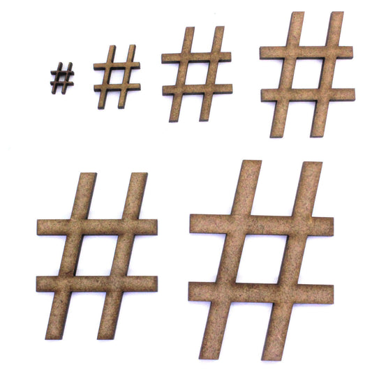 Hashtag Symbol Craft Shapes, Embellishments, Decorations, 2mm MDF. Hash Number #