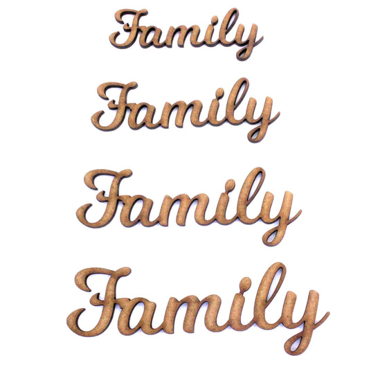 Family Word Craft Shape, Various Sizes, 2mm MDF Wood. Joined up, letter, script