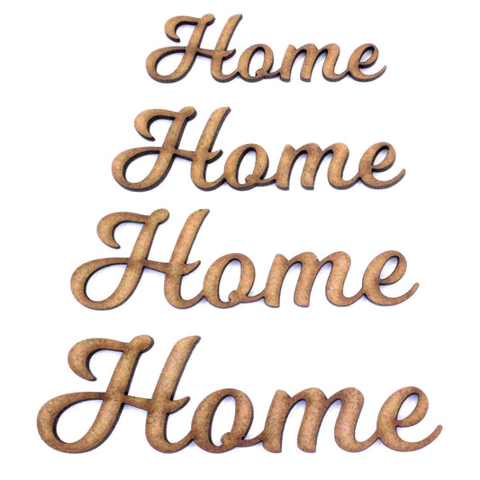 Home Word Craft Shape, Various Sizes, 2mm MDF Wood. Joined up lettering, script
