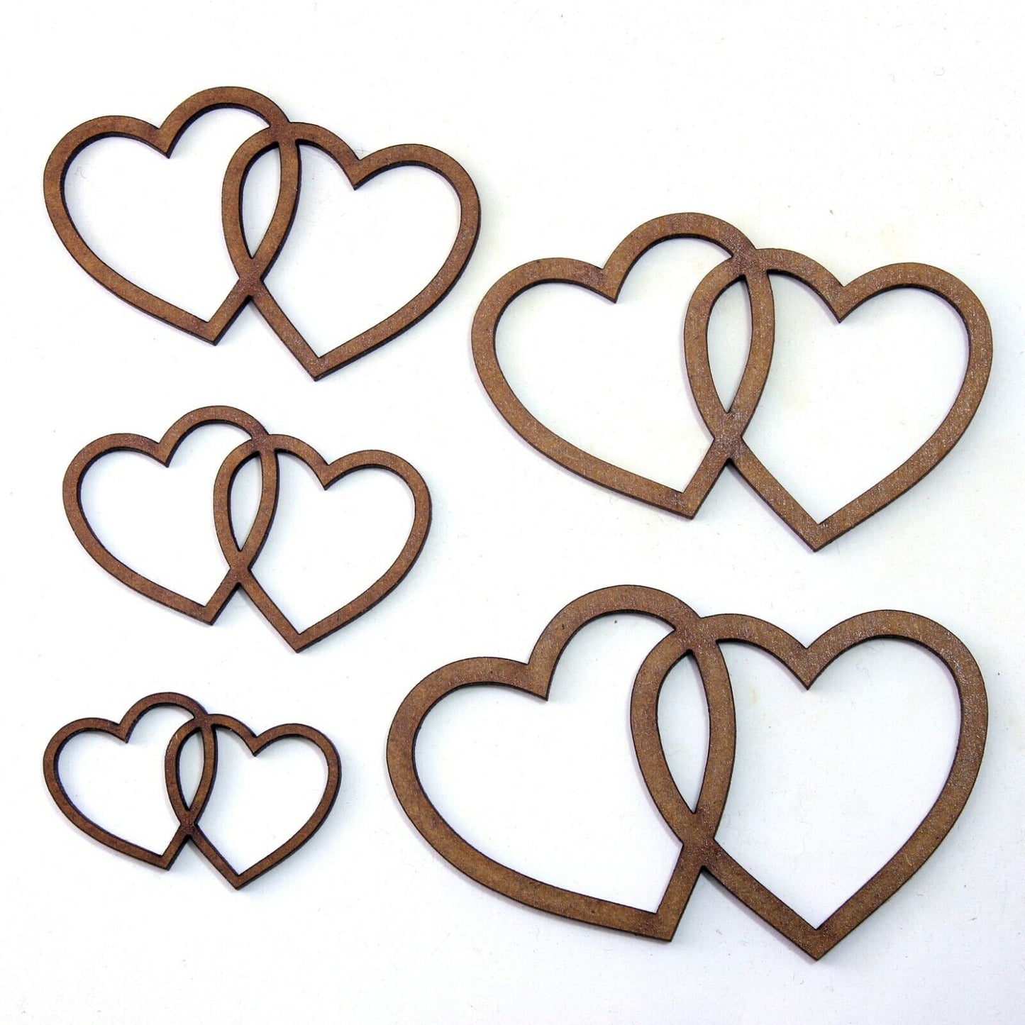 Joined Hollow Hearts Craft Shape, Various Sizes, 2mm MDF Wood. Valentine, Love