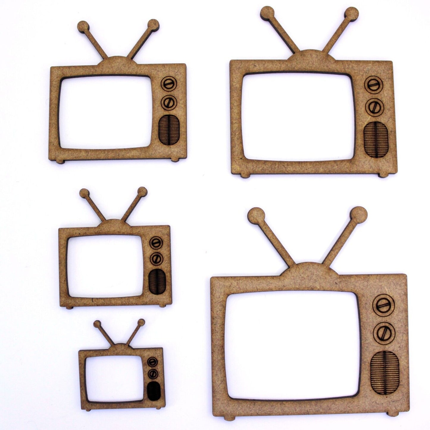 Retro TV with Aerial Craft Shape Blank, Various Sizes, 2mm MDF Wood. Television