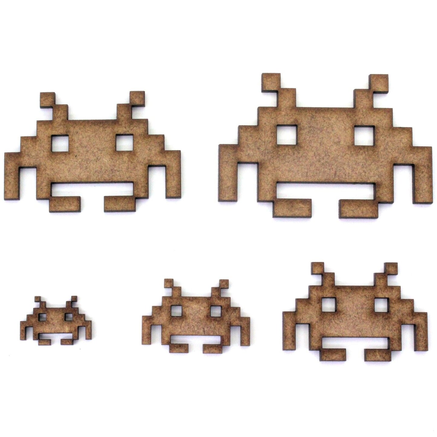 Space Invaders Alien Craft Shapes, 2mm MDF Wood. Vintage Atari Video Game
