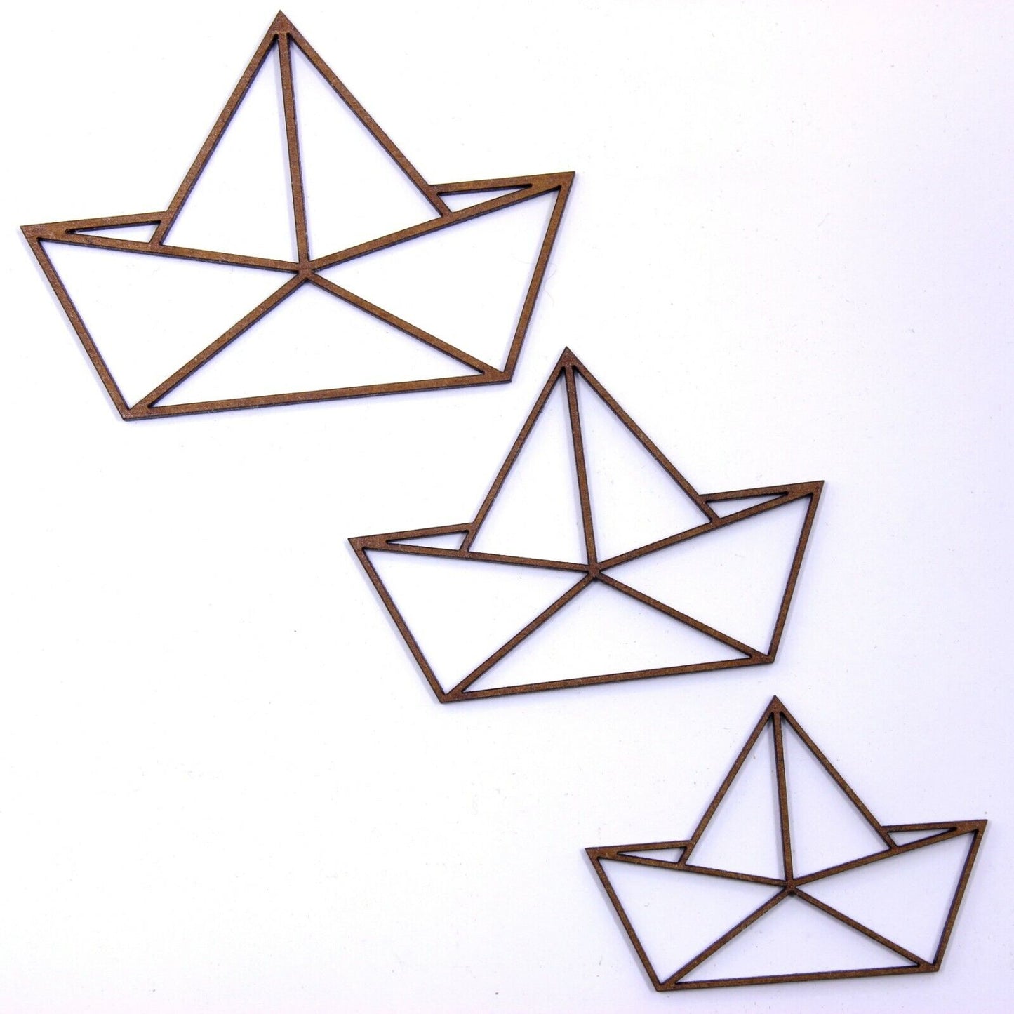 Origami Boat Geometric Craft Shape, Various Sizes, 2mm MDF Wood.