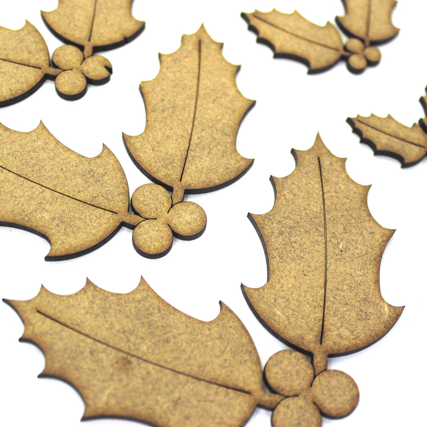 Holly Leaf and Berries Craft Shapes, Decorations. 2mm MDF Wood, Christmas topper