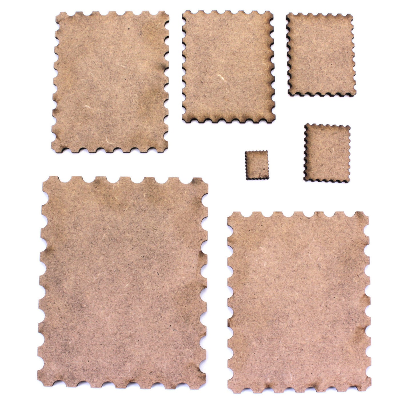 Postage Stamp Craft Shapes, Various Sizes. 2mm MDF Wood. Mixed Media Base Board