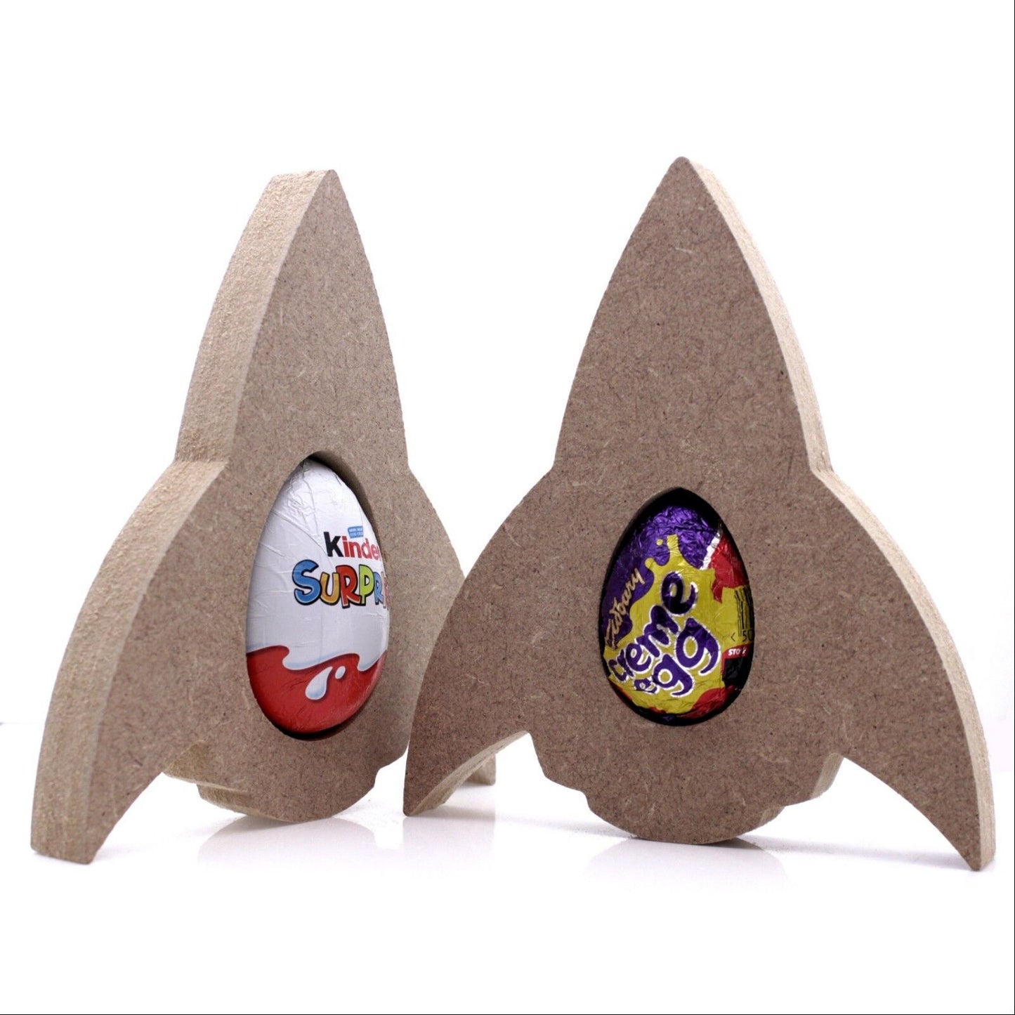 Free Standing 18mm MDF Rocket Easter Egg Holder Shape. Kinder Egg, Creme Egg