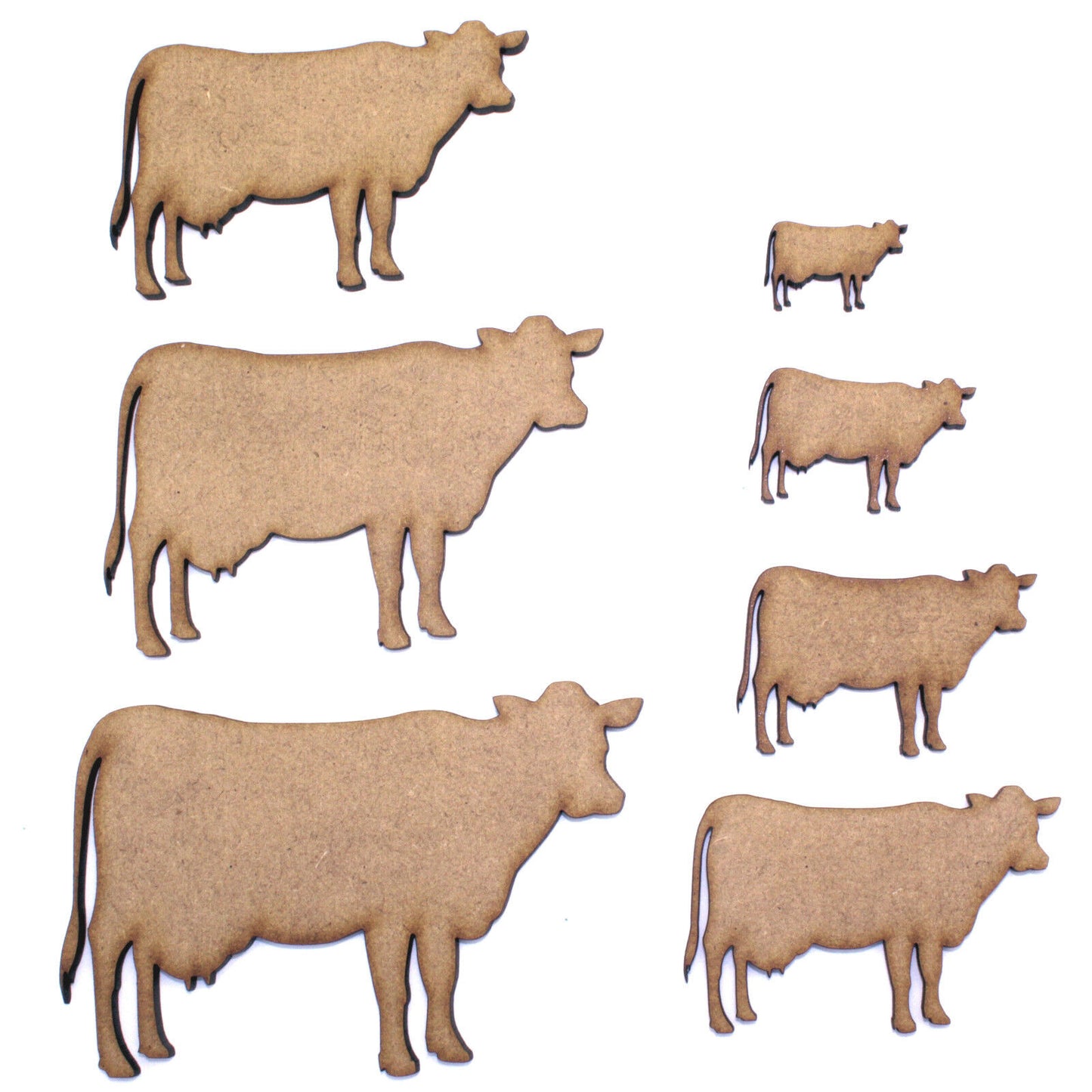 Cow Craft Shape, 2cm to 20cm. 2mm MDF Wood. Animal, Farm, Farmyard, Dairy Farmer