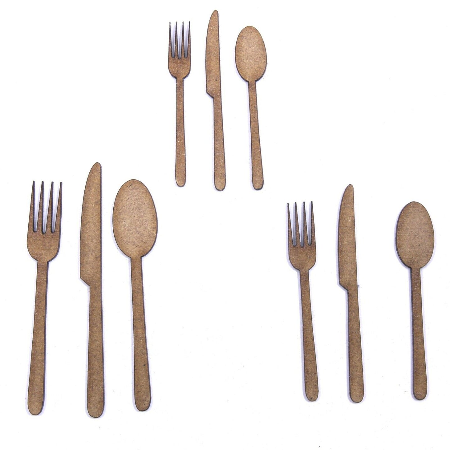 Cutlery Set Craft Shape, Various Sizes, 2mm MDF Wood. Knife, Fork, Spoon