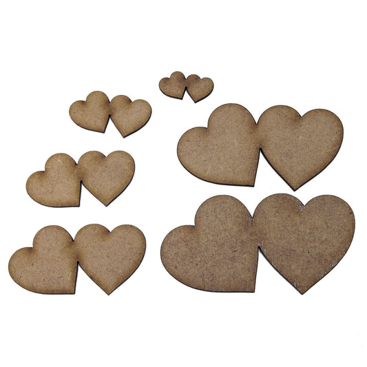 Joined Heart Craft Shape, Various Sizes, 2mm MDF Wood. Valentine, Love