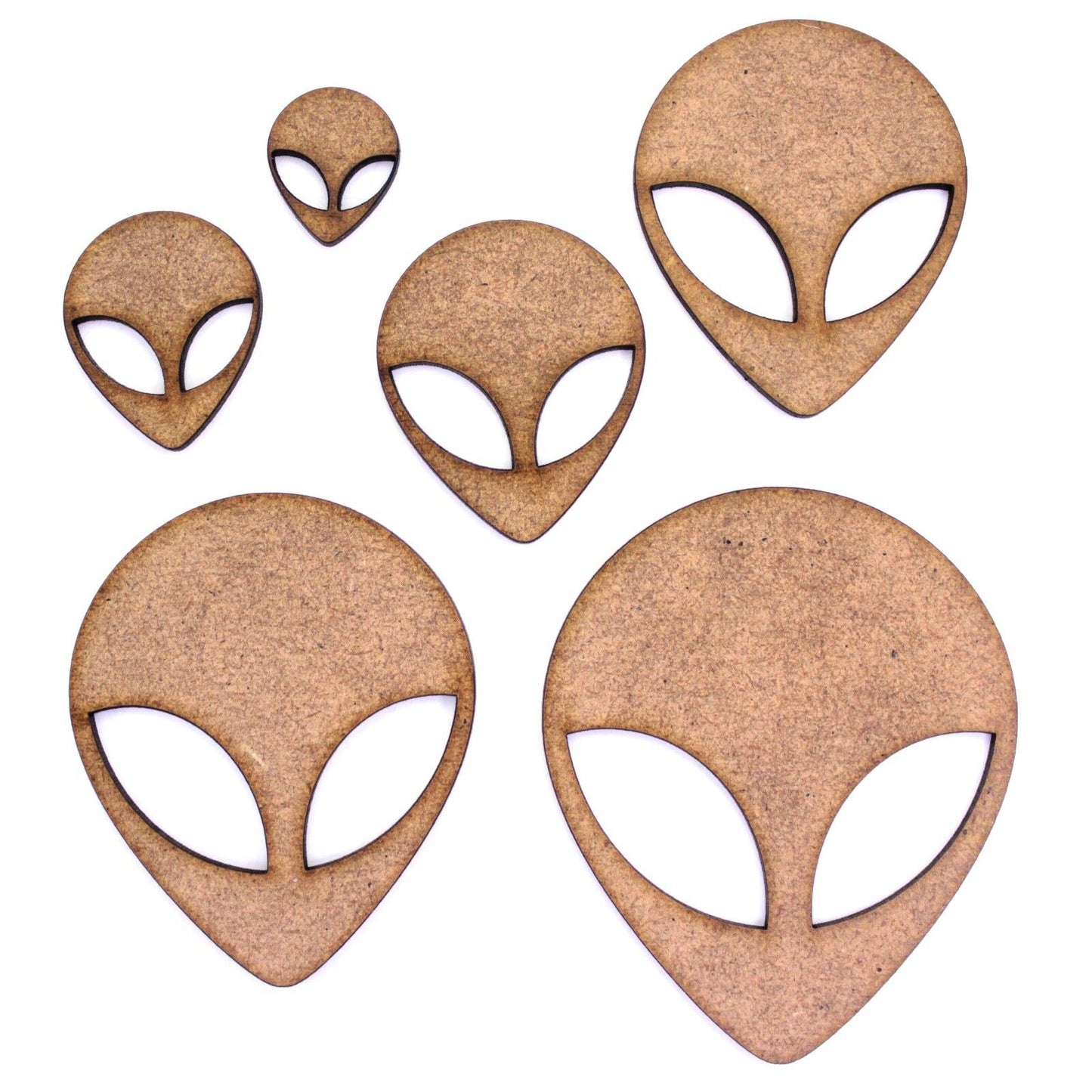 Alien Head Craft Shape, Various Sizes, 2mm MDF Wood. Sci Fi, Grey, martian