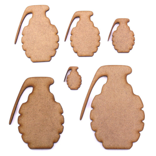 Hand Grenade Craft Shape, Various Sizes, 2mm MDF Wood.