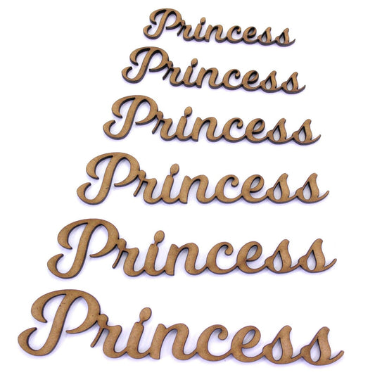 Princess Word Craft Shape, Various Sizes, 2mm MDF Wood. Joined Lettering, Script