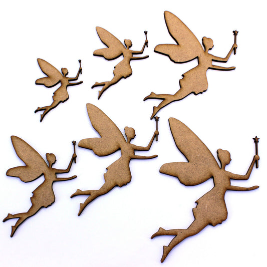 Fairy with Wand Craft Shapes. Various Sizes 50mm - 200mm. 2mm MDF Wood Laser Cut