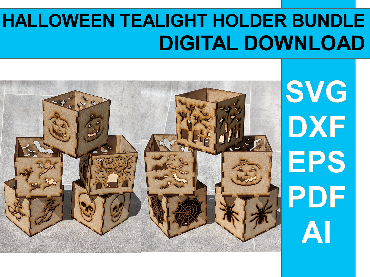 Tealight Candle Halloween Laser Cutting Digital Download Bundle