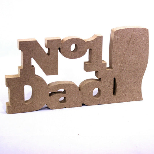 Free Standing No.1 Dad Words and Pint Glass. 18mm MDF Fathers Day, Number 1