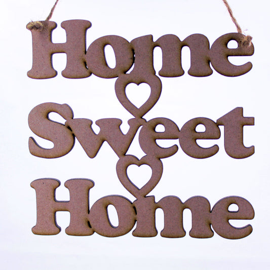 Home Sweet Home Phrase Hanging Decoration with hearts. Wooden/MDF - Home Decor
