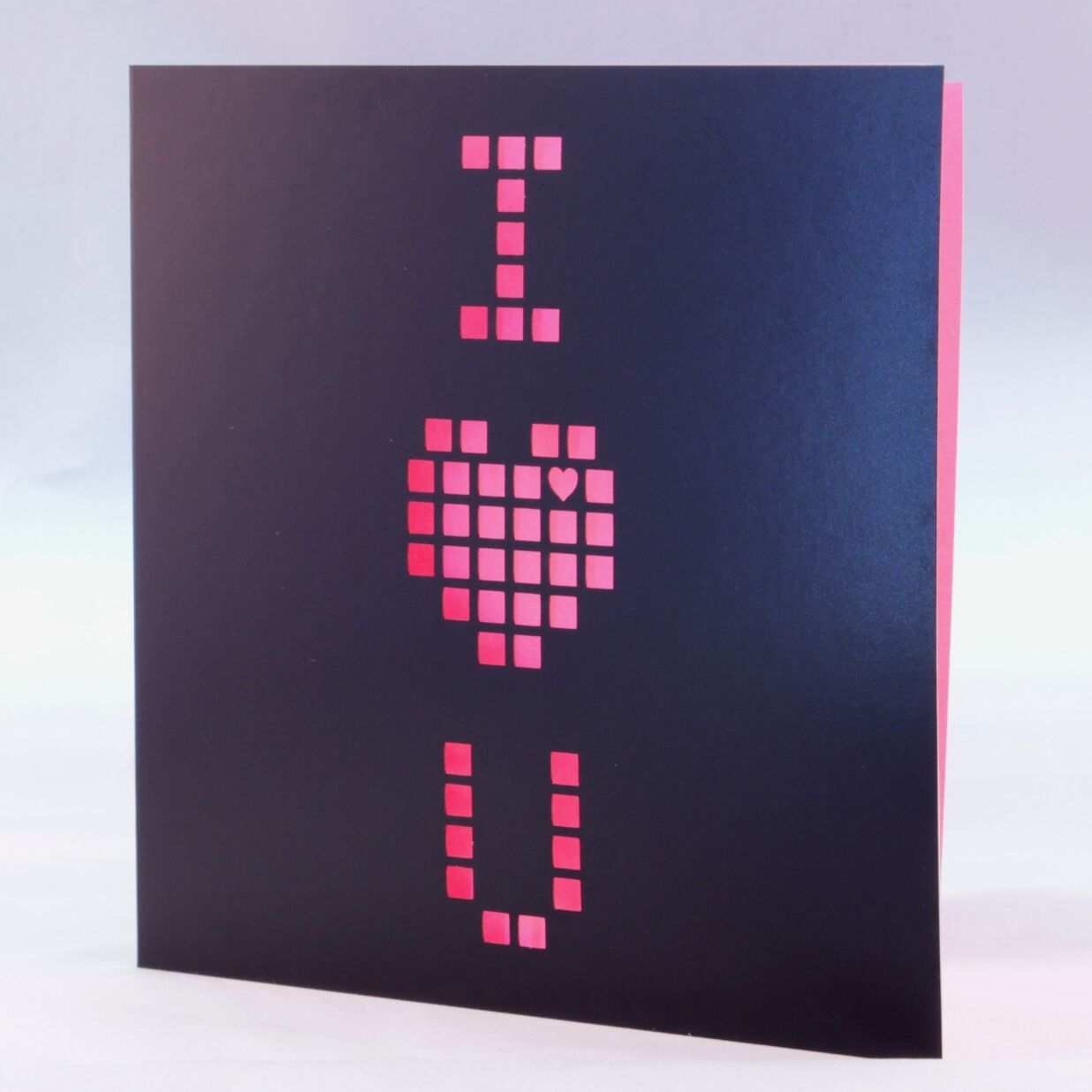 Laser Cut Card With Pink Pixel Design - Valentines, Birthday. Perfect for Geeks