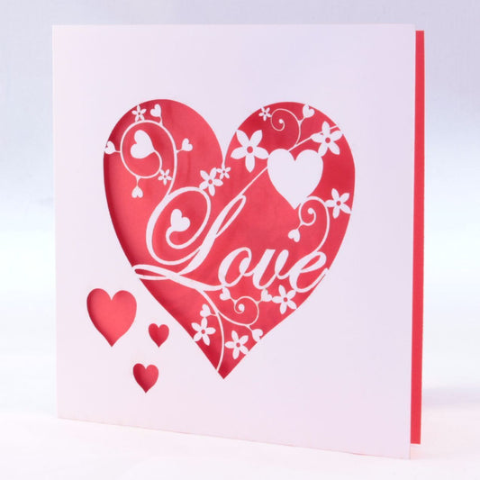Laser Cut Card With Elegant Love and Heart Design - Wedding / Valentine's