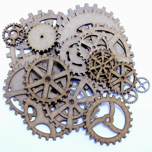 Mixed MDF Cog Shape Bundle. Pack of 20. Steampunk mixed media snip art project,