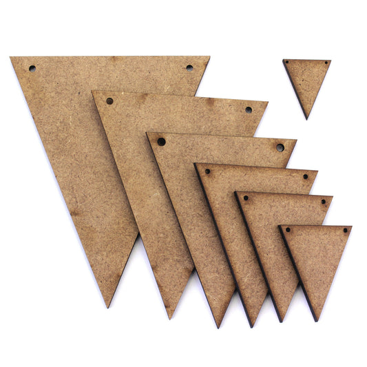Triangle Bunting Craft Shapes, 2mm MDF Wood. Complete with Holes for Hanging
