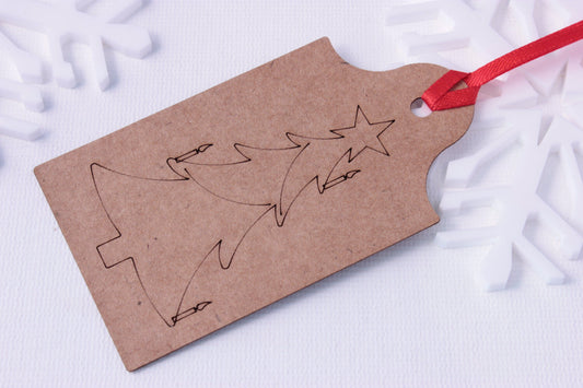 Christmas Gift Tag With Christmas Tree Etched into Surface - Lasercut, Hand Made