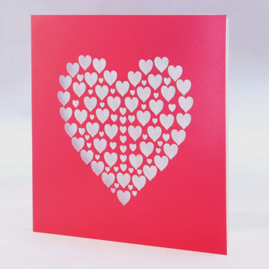 Laser Cut Hearts Valentine's Card - Red. Wedding, Anniversary, Thankyou. Love