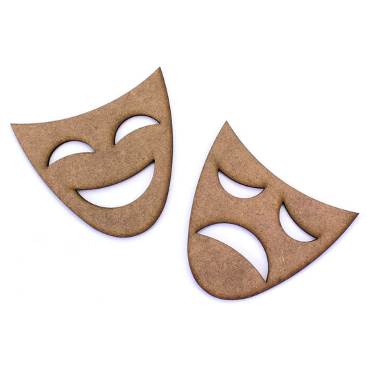 Drama Face Pairs Craft Shapes, Various Sizes, 2mm MDF Wood. Comedy/Tragedy Masks