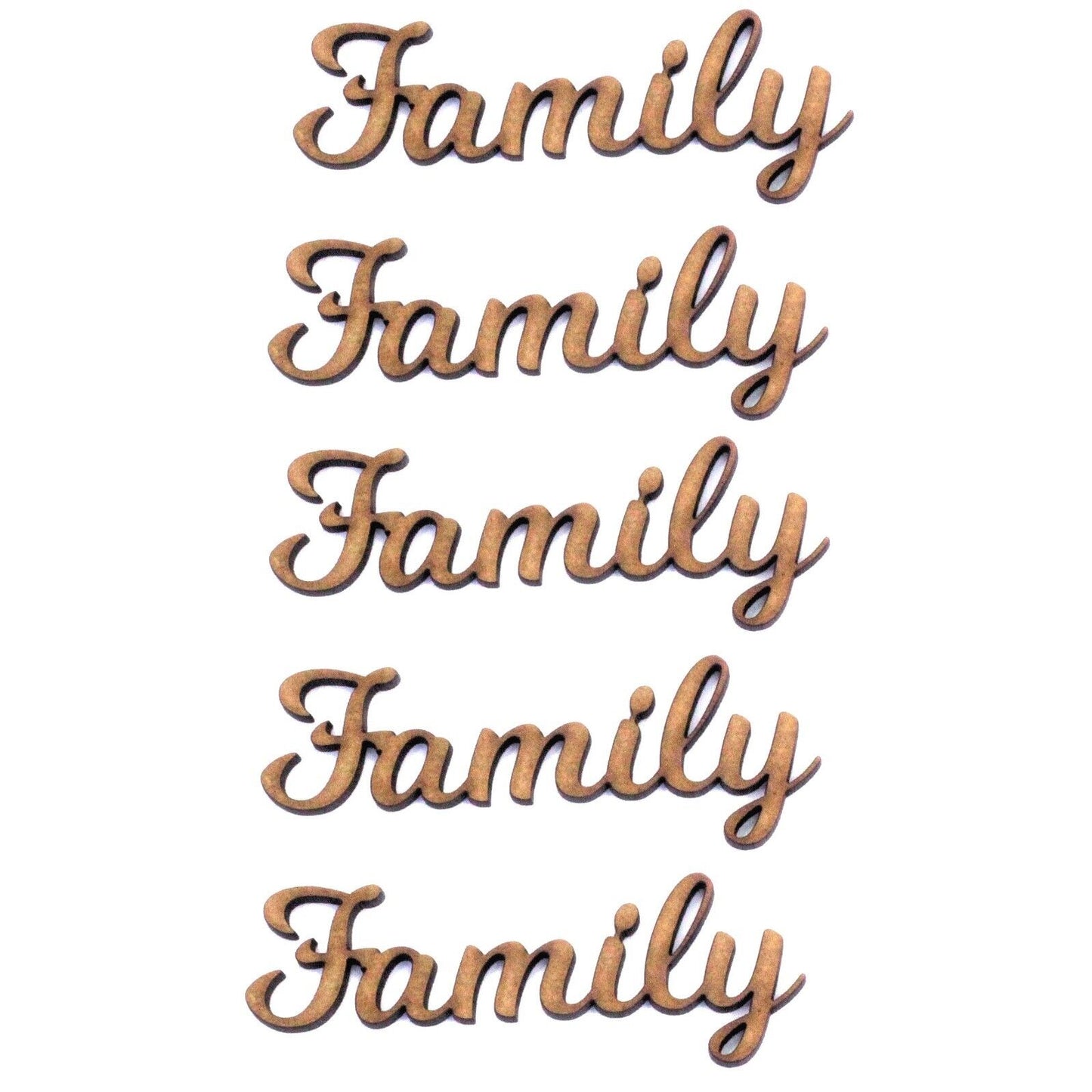 Family Word Craft Shape 5 Pack, 2mm MDF Wood. - 5 Pack. For family tree crafting