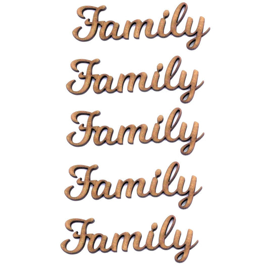 Family Word Craft Shape 5 Pack, 2mm MDF Wood. - 5 Pack. For family tree crafting