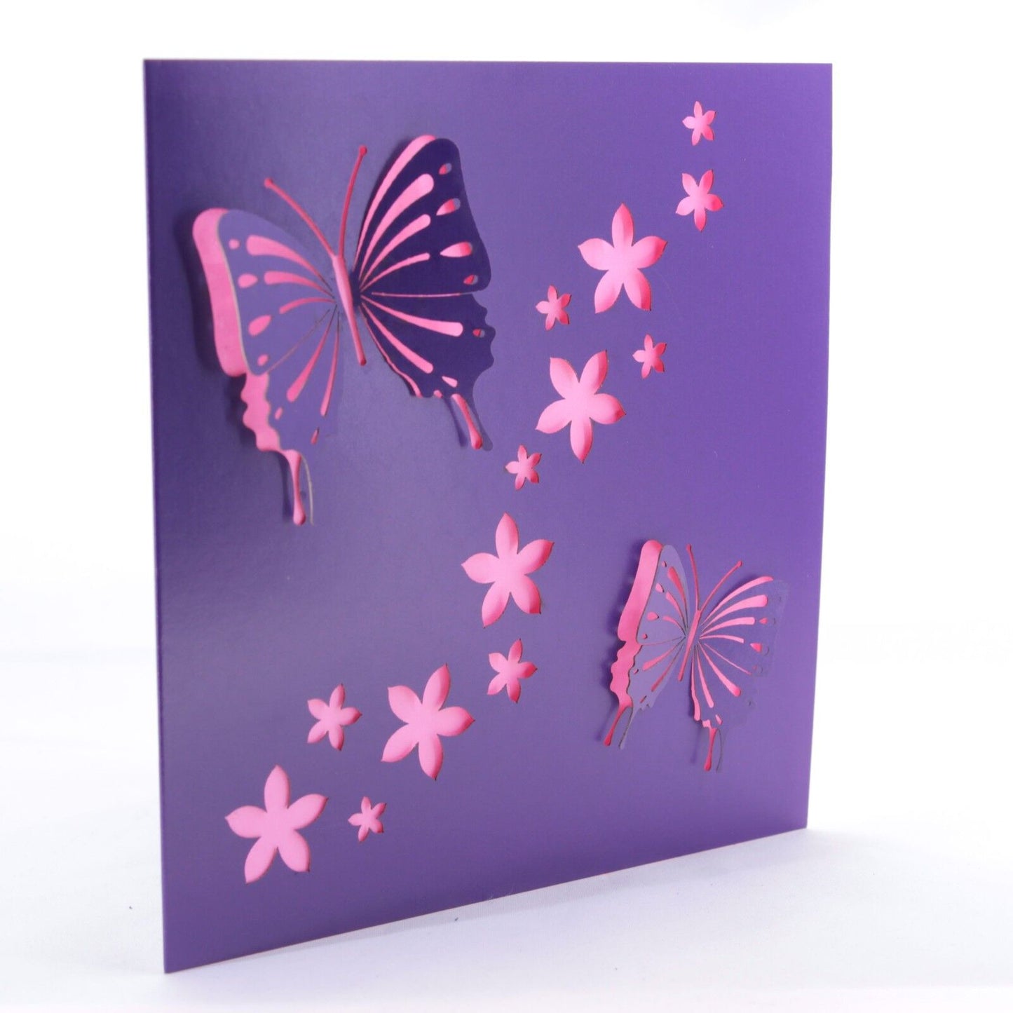 Purple Laser Cut Card with Butterflies - Birthday, Mother's Day, Wedding