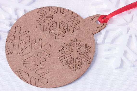 Bauble Shape Christmas Gift Tag With Snowflakes Etched into Surface - Lasercut