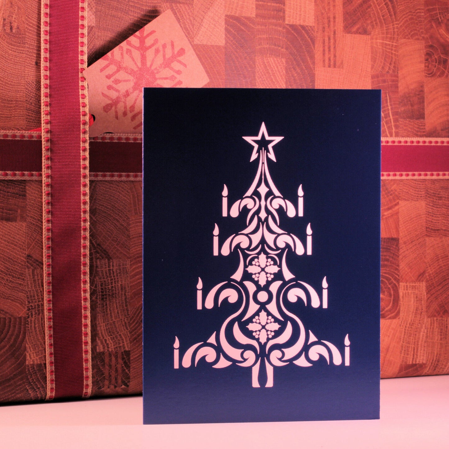 Blue Laser Cut Christmas Tree Card